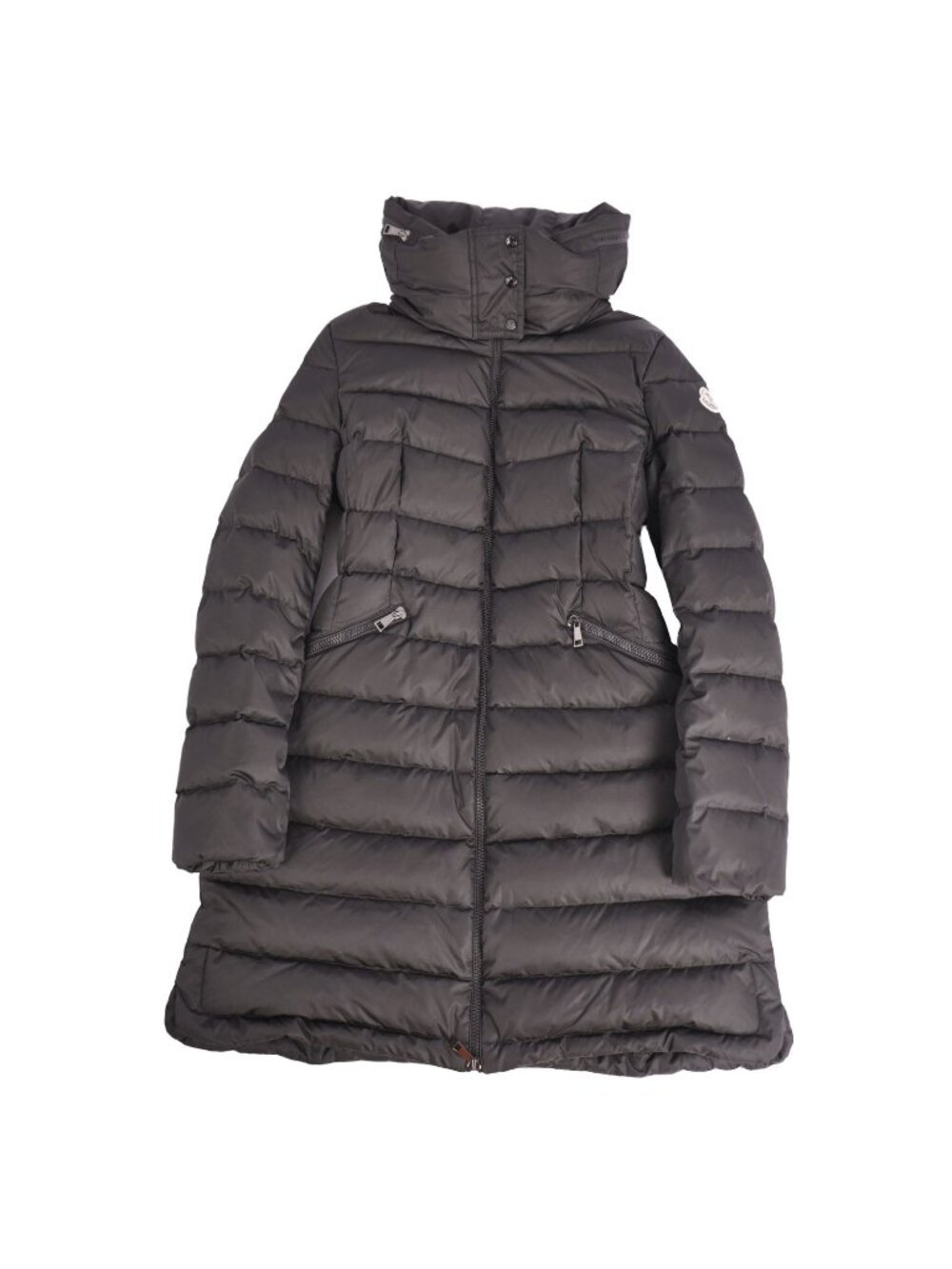Moncler Coat Long Flammette Down Zip Up Nylon Black 0